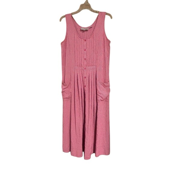 Vtg‎ TOGETHER Sz Sm Sleeveless pink Gingham Prairie Maxi Sheath Dress w/ Pockets - Picture 1 of 9
